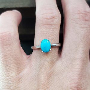 Size 8 Sterling Silver Clean Oval Blue Stone Ring